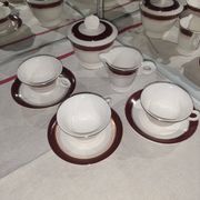Vintage coffee service for 3 people in cream white with gold burgundy edging