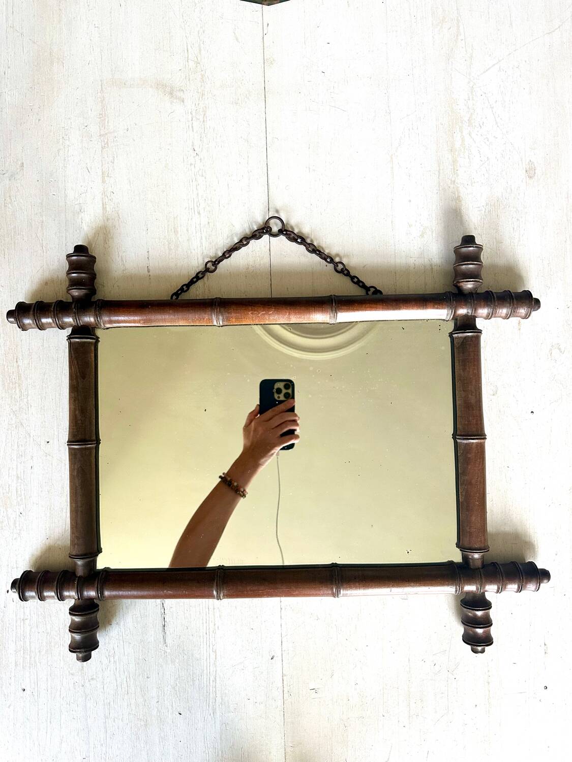 Bamboo-shaped wooden mirror