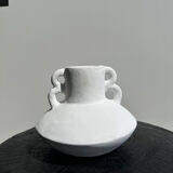 Handmade terracotta vase painted white with double handles H:16 D:20