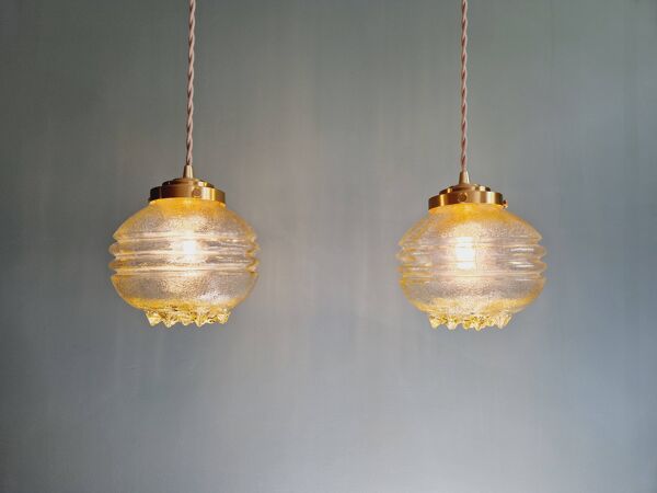 Suspension Space Age en verre transparent jaune (13 disponible), années 1960-70