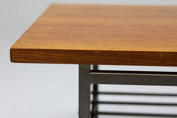 Dutch modernist coffee table with a square base and teak top, 1950s.