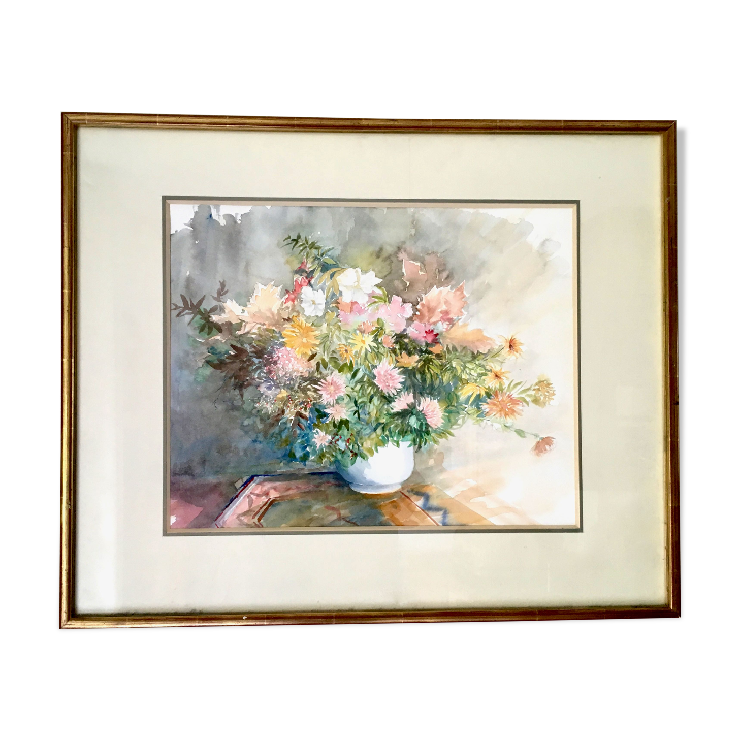 Watercolor painting with a large bouquet