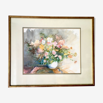 Watercolor painting with a large bouquet
