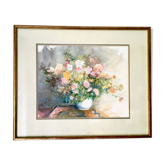 Watercolor painting with a large bouquet