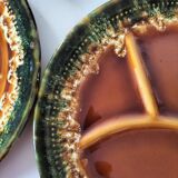 Set of 6 compartmentalised glazed ceramic plates, 1960s-70s.