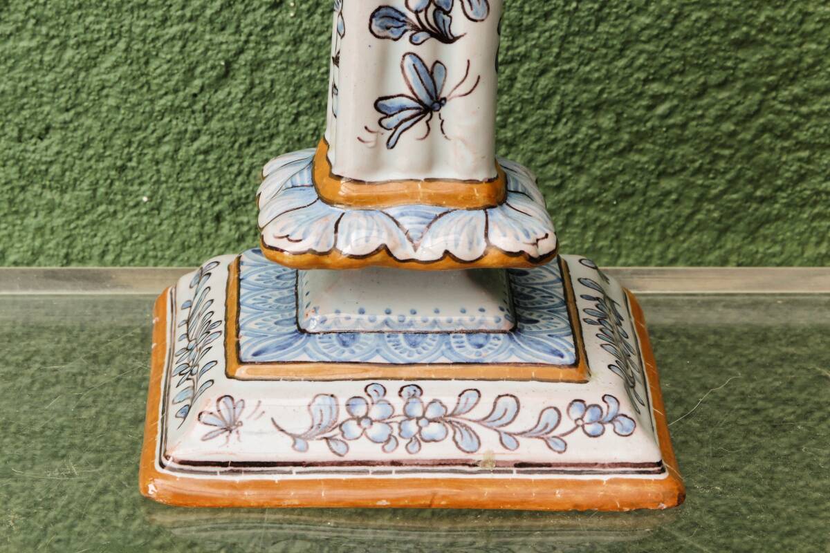 Montagnon candlestick, in Nevers earthenware.