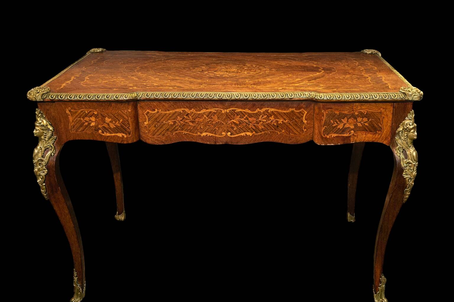 Louis XV style flat desk in marquetry - 20th century work
