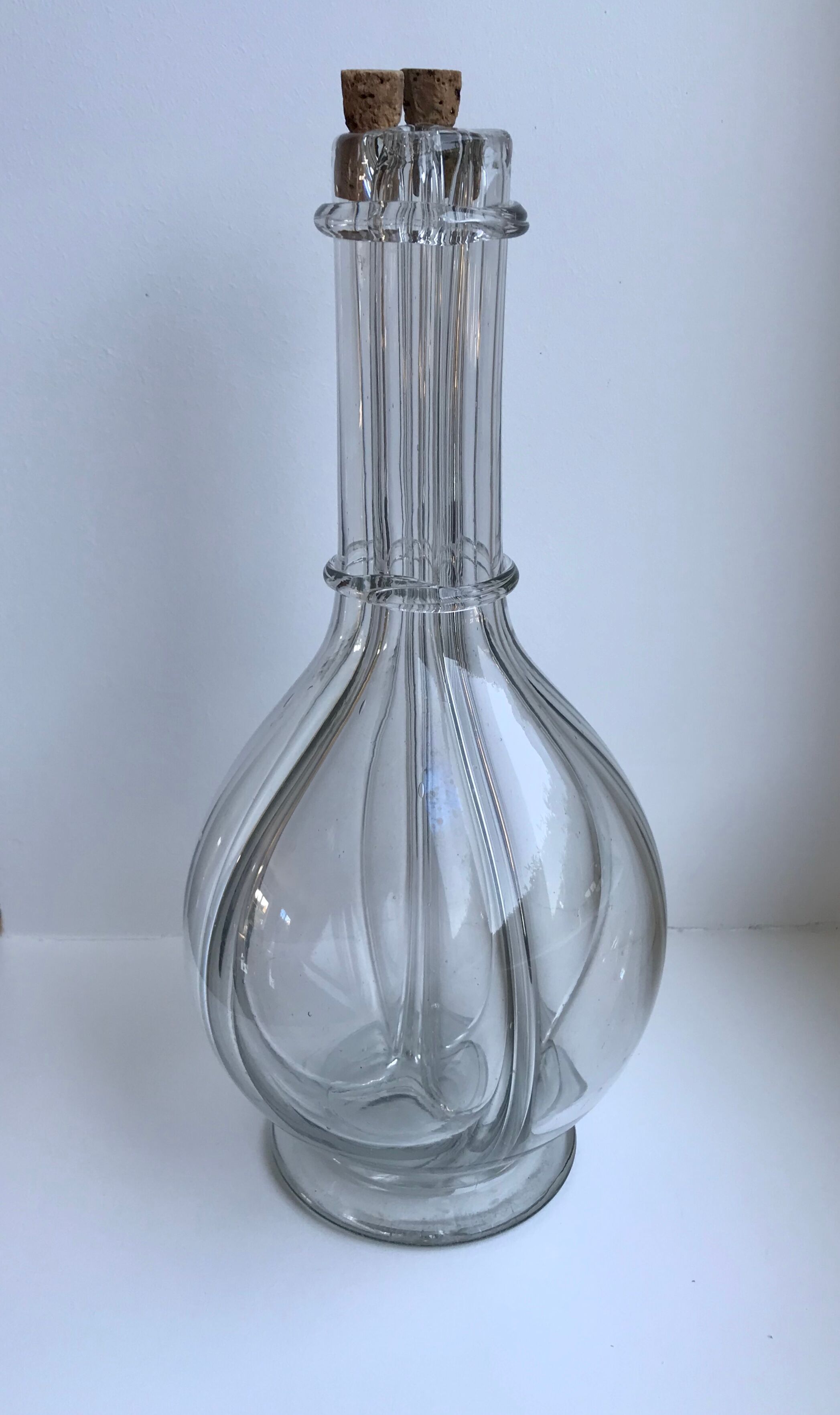 Liquor decanter with molded glass compartments early XXth