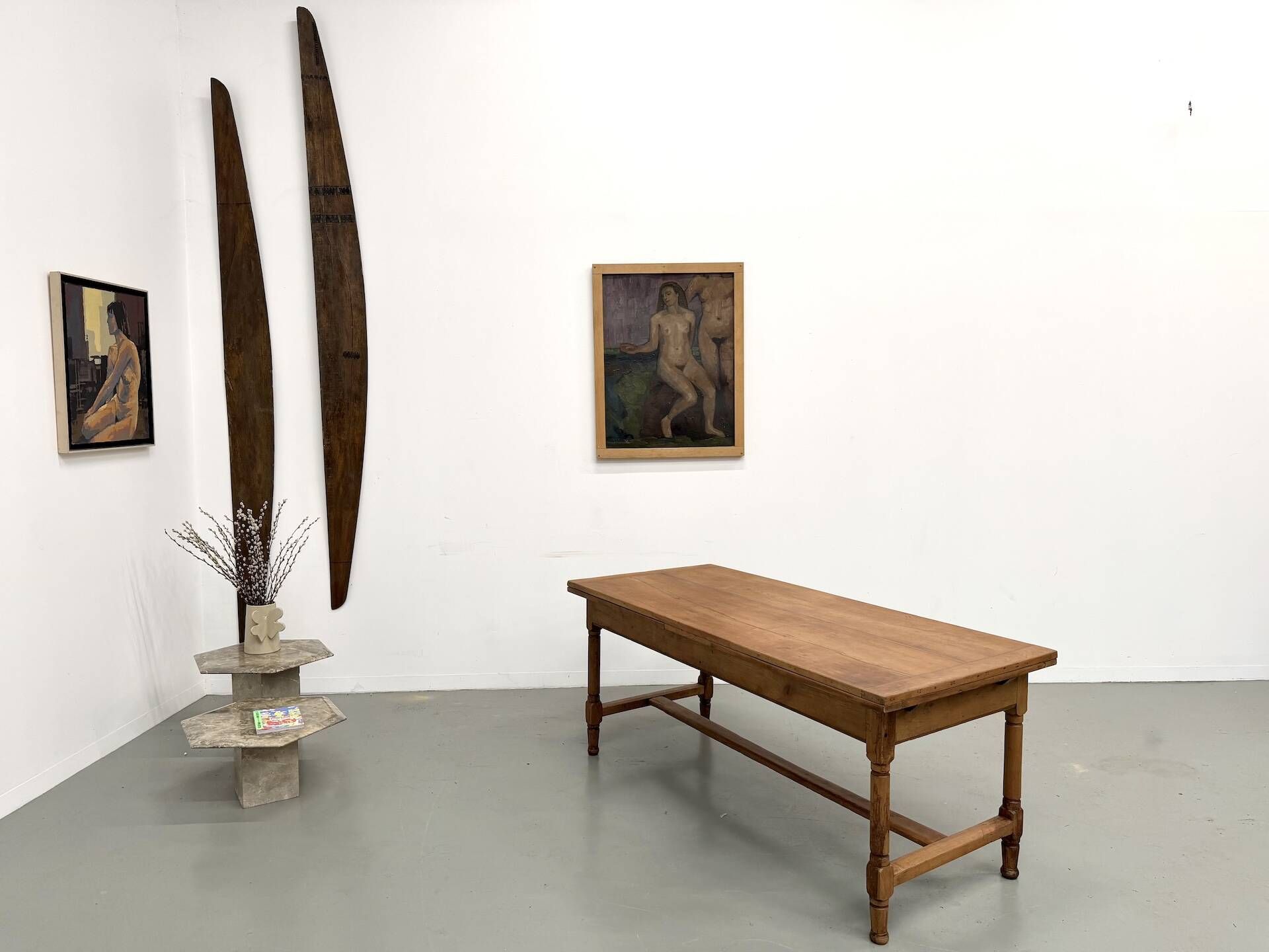 Large extendable farmhouse table in solid cherry wood - 1900s