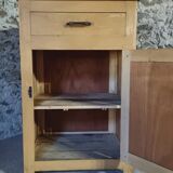 Vintage French Kitchen Work Cabinet - Rustic Painted Pine with Drawer and Cupboard (112 x 70 x 82 cm)