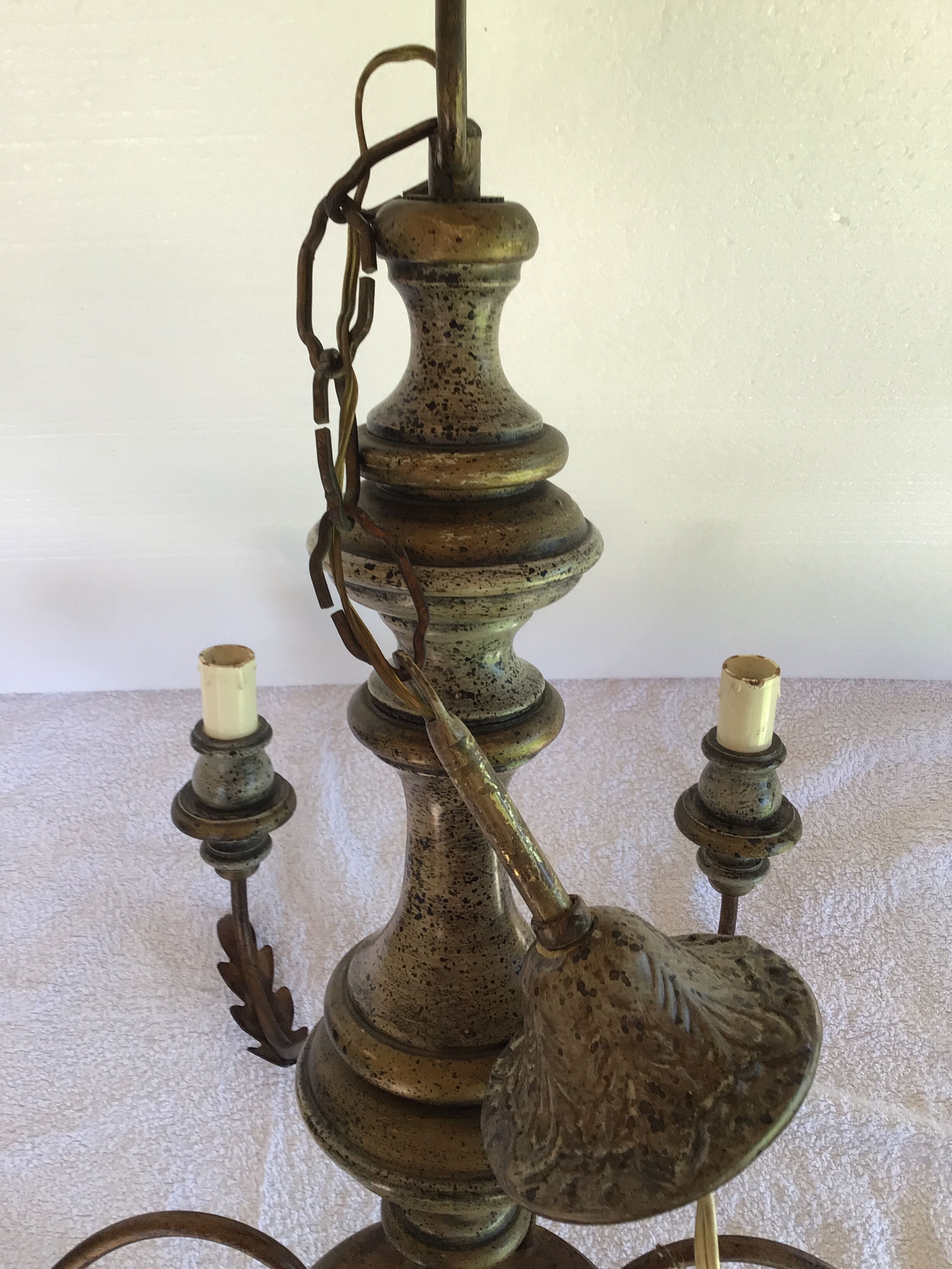 Patinated painted wood chandelier