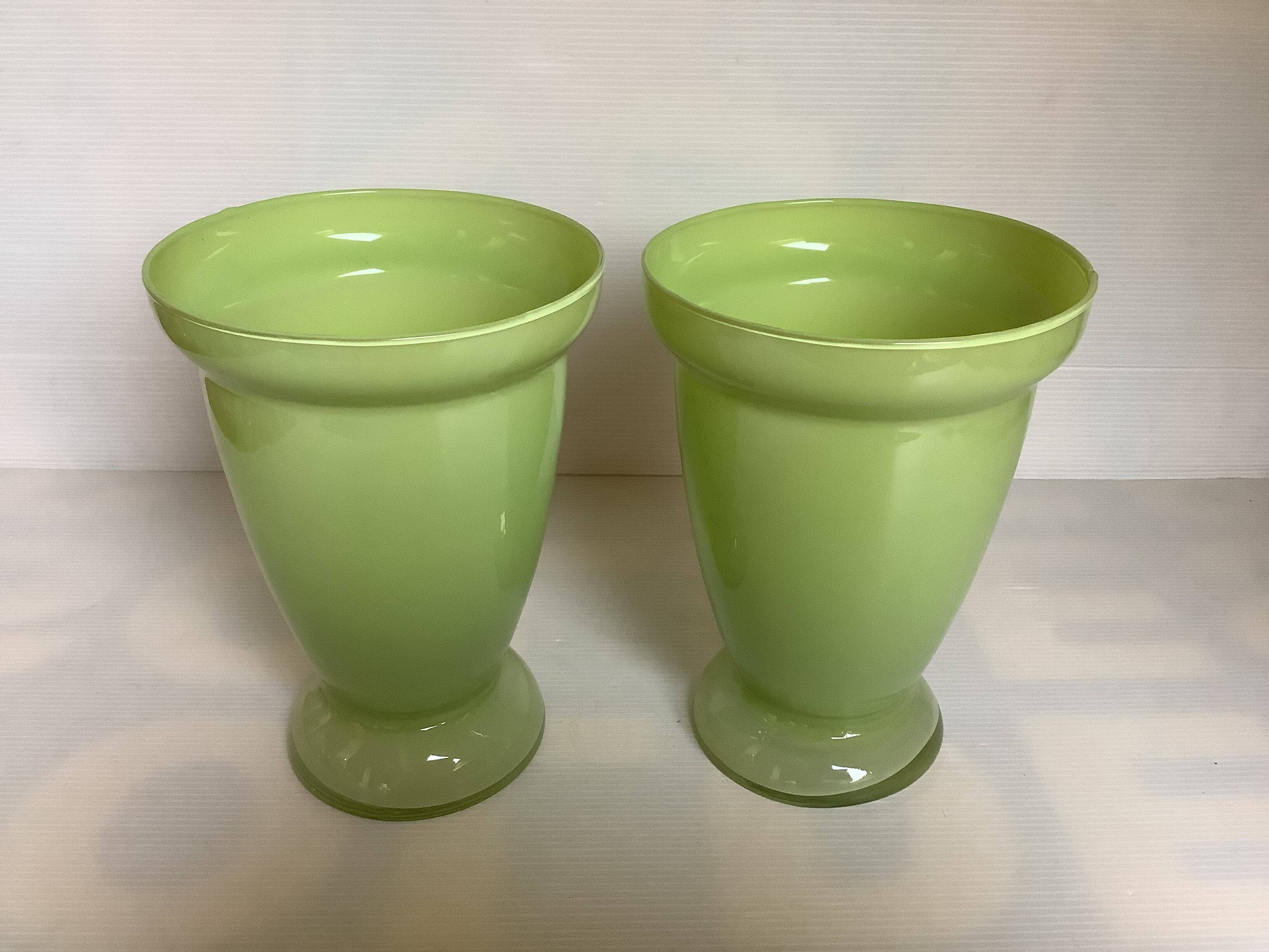 Pair of green glass paste vases