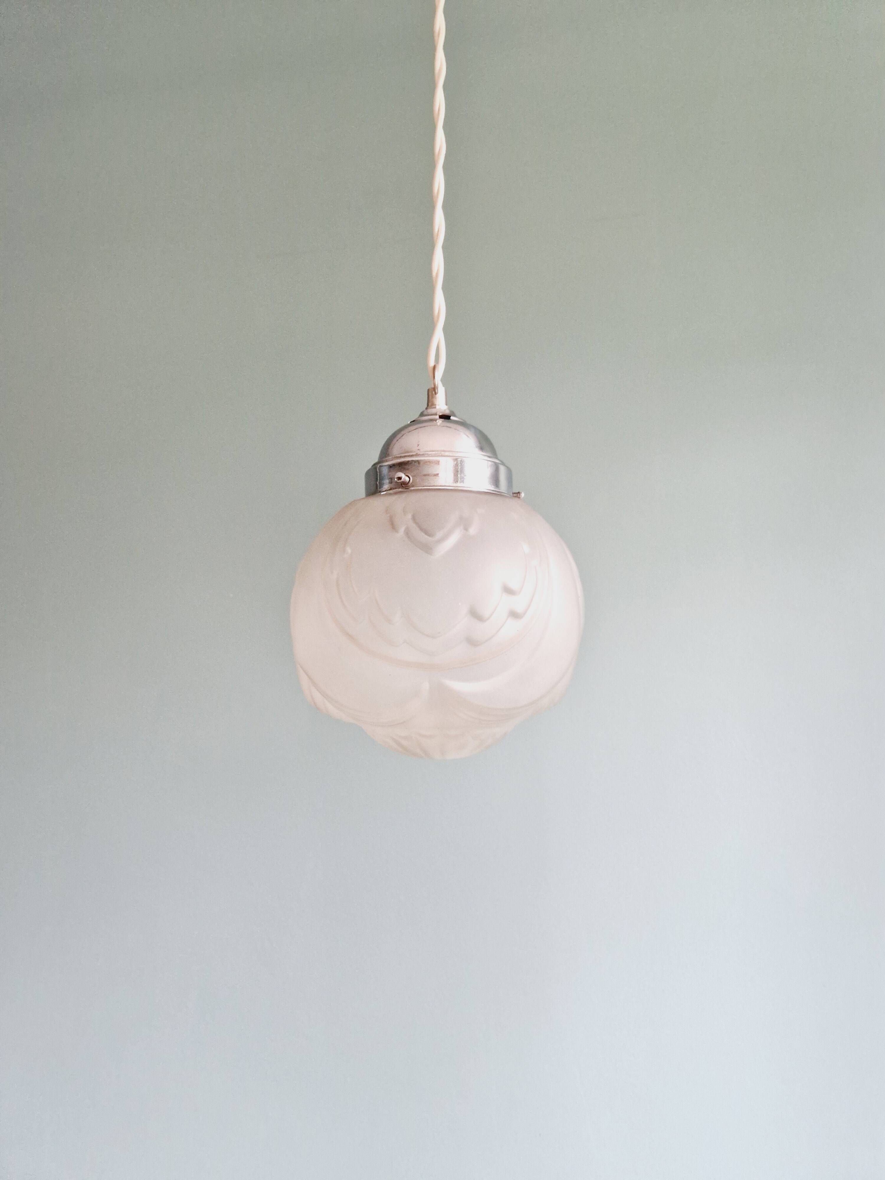 Art Deco pendant lamp in satin glass, 1920s-30s