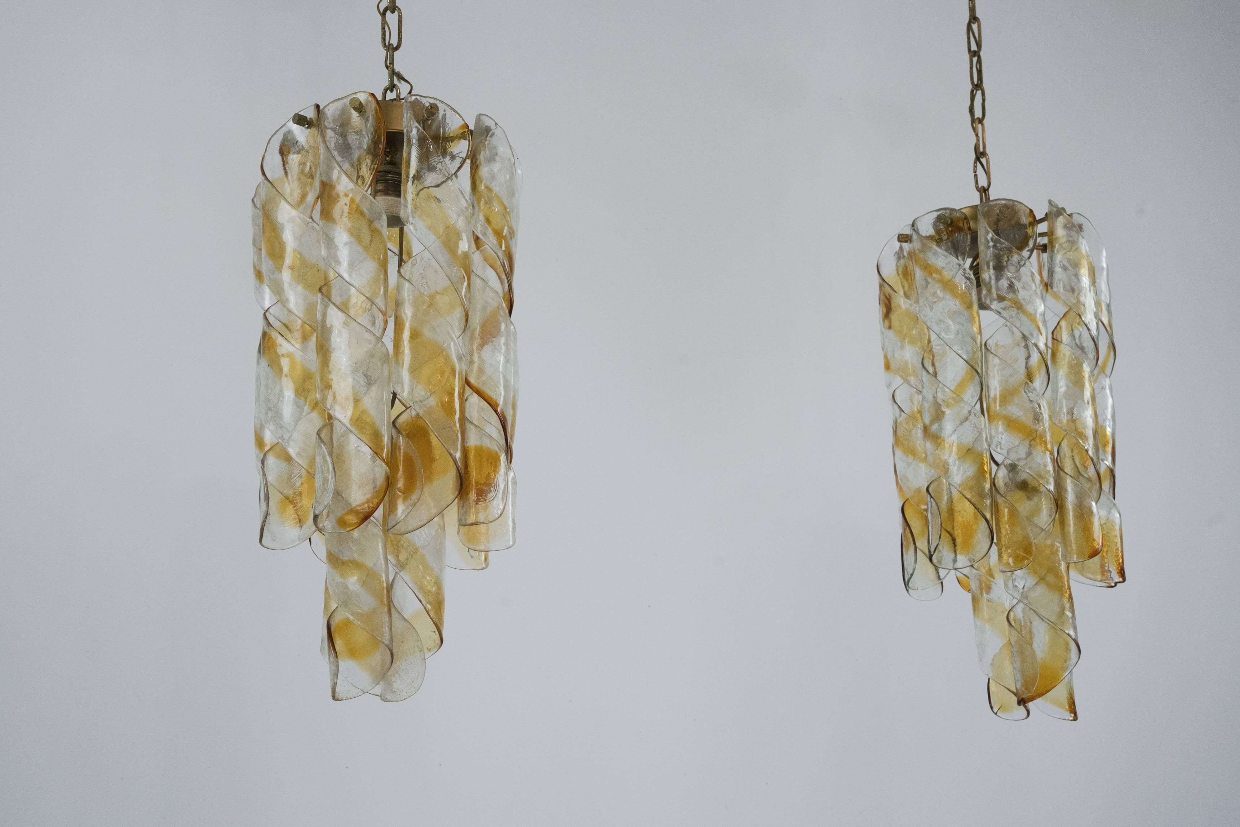 Pair of vintage Torciglione Murano glass chandelier by Mazzega. Italy 1970s