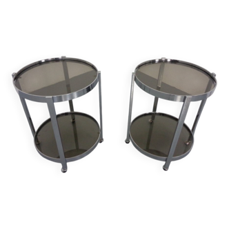 Mid-Century Glass & Metal Serving Bar Carts, 1960s, Set of 2