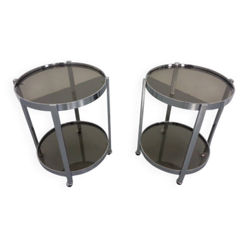 Mid-Century Glass & Metal Serving Bar Carts, 1960s, Set of 2