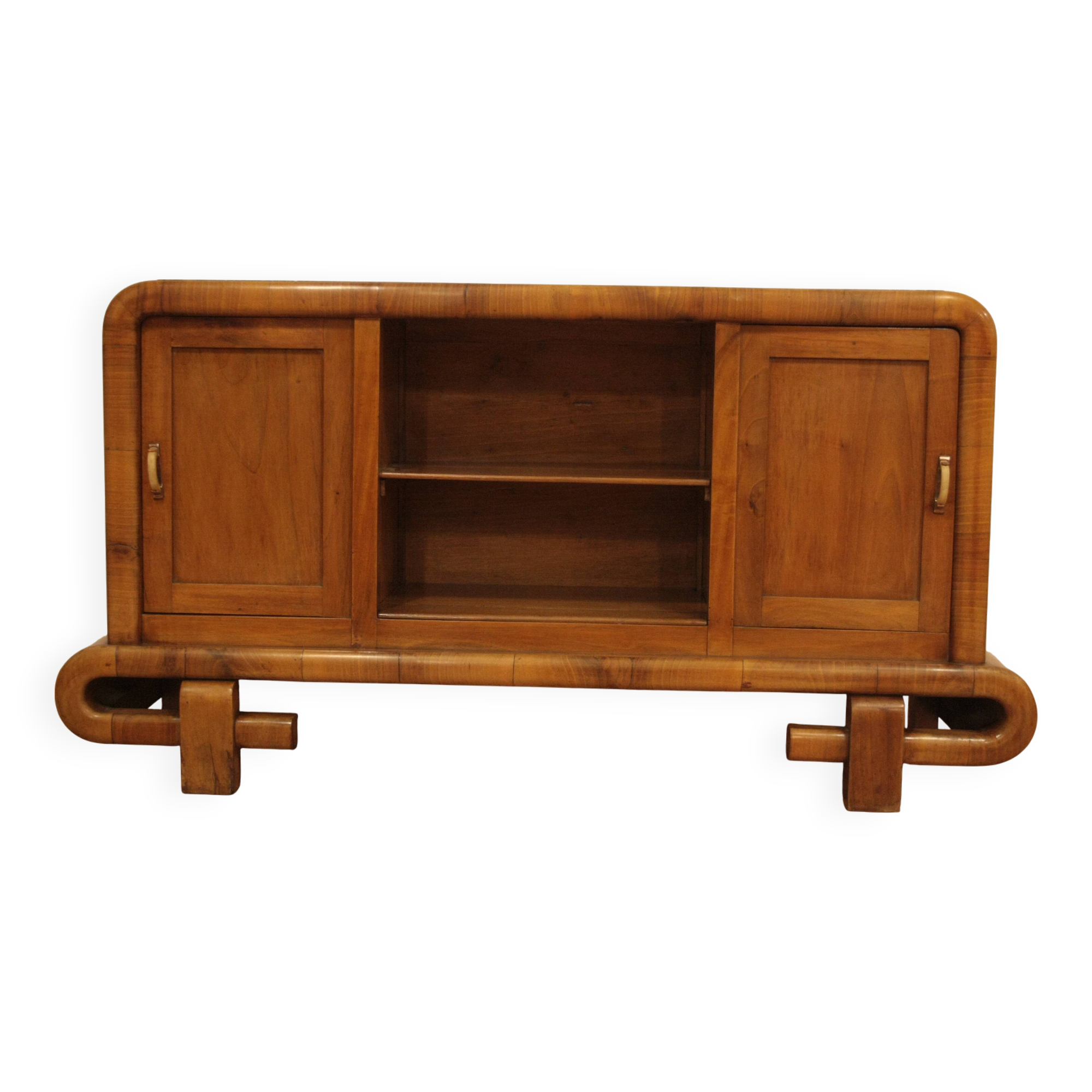 Art Deco Walnut TV Stand, 1950s, Mid-Century Modern Style