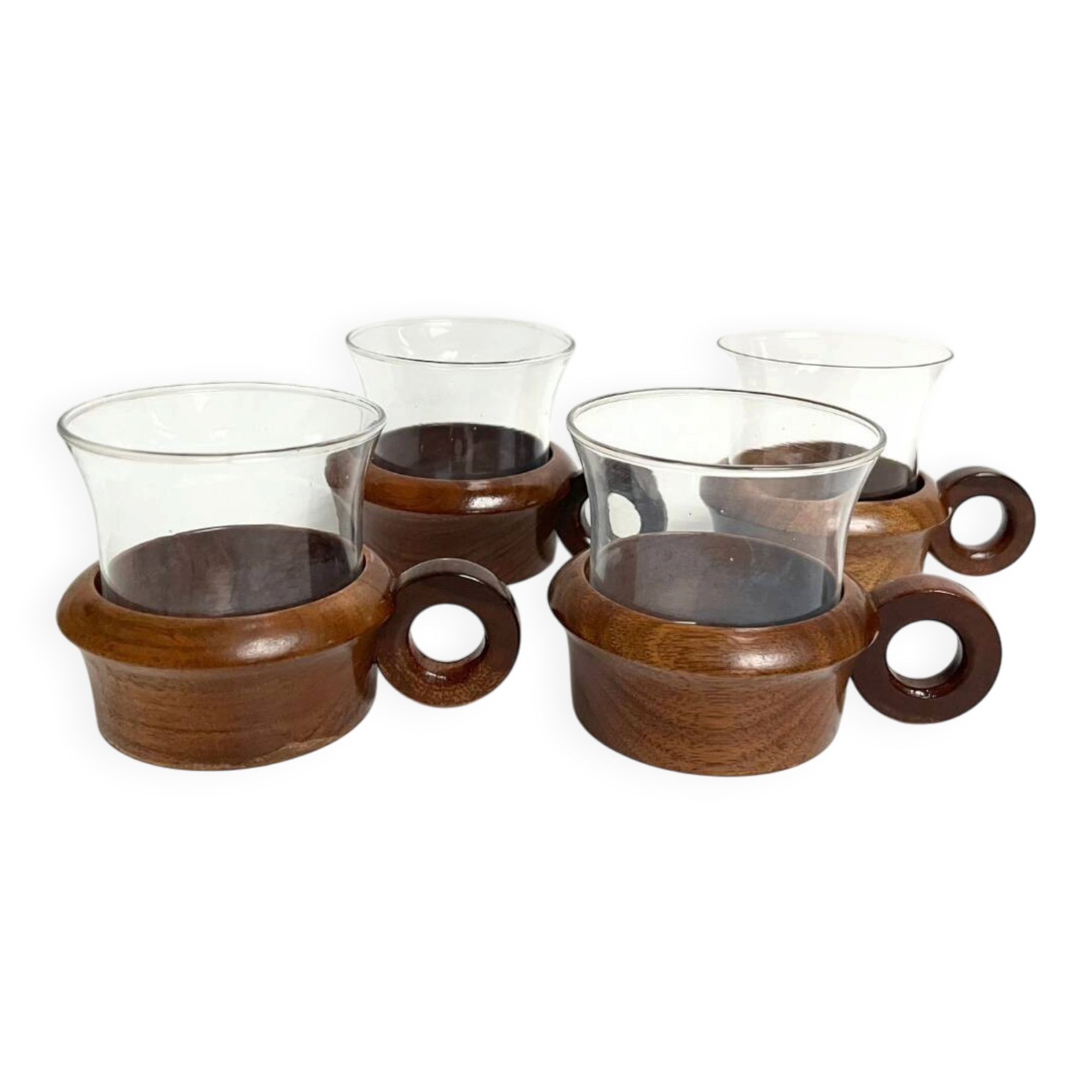4 tasses Schott Mainz Jeanner teck & verre design 60s