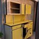 Meuble buffet de cuisine en formica jaune vif annees 50