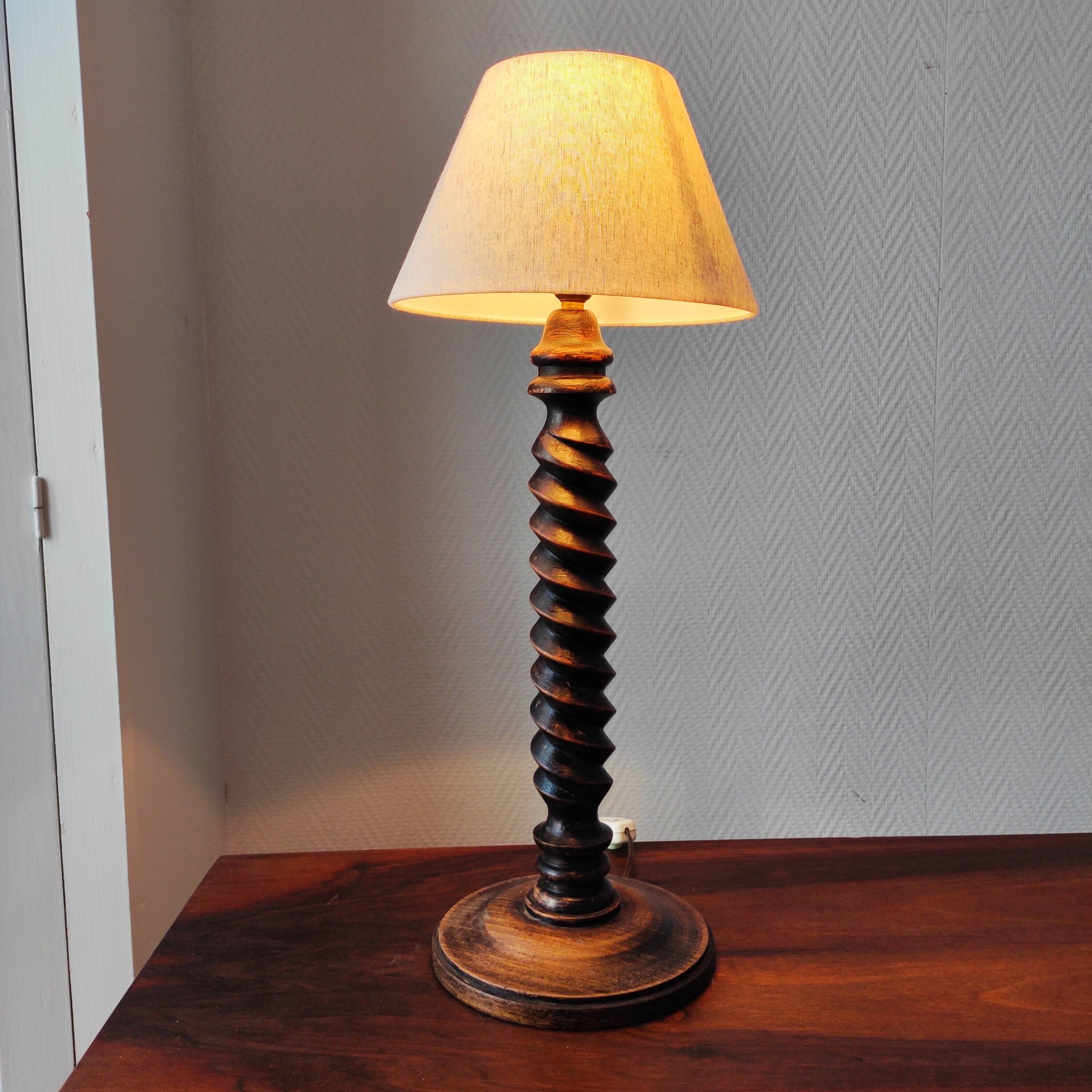 Vintage French lamp 1950/60 in turned wood