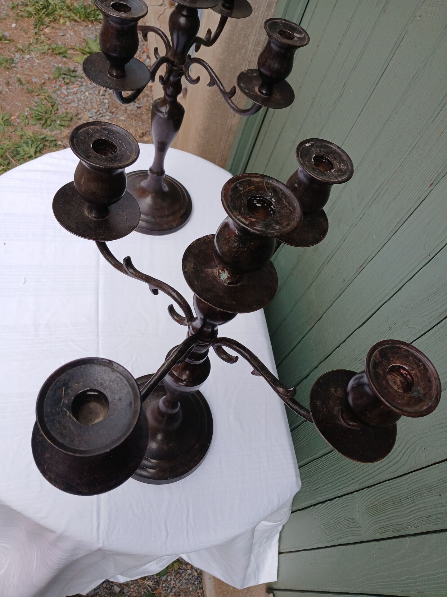 Pair of 5-light metal candlesticks