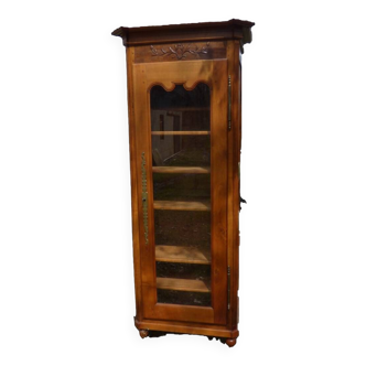 Showcase 1 glass door in solid cherry wood with sculpture - Very good condition