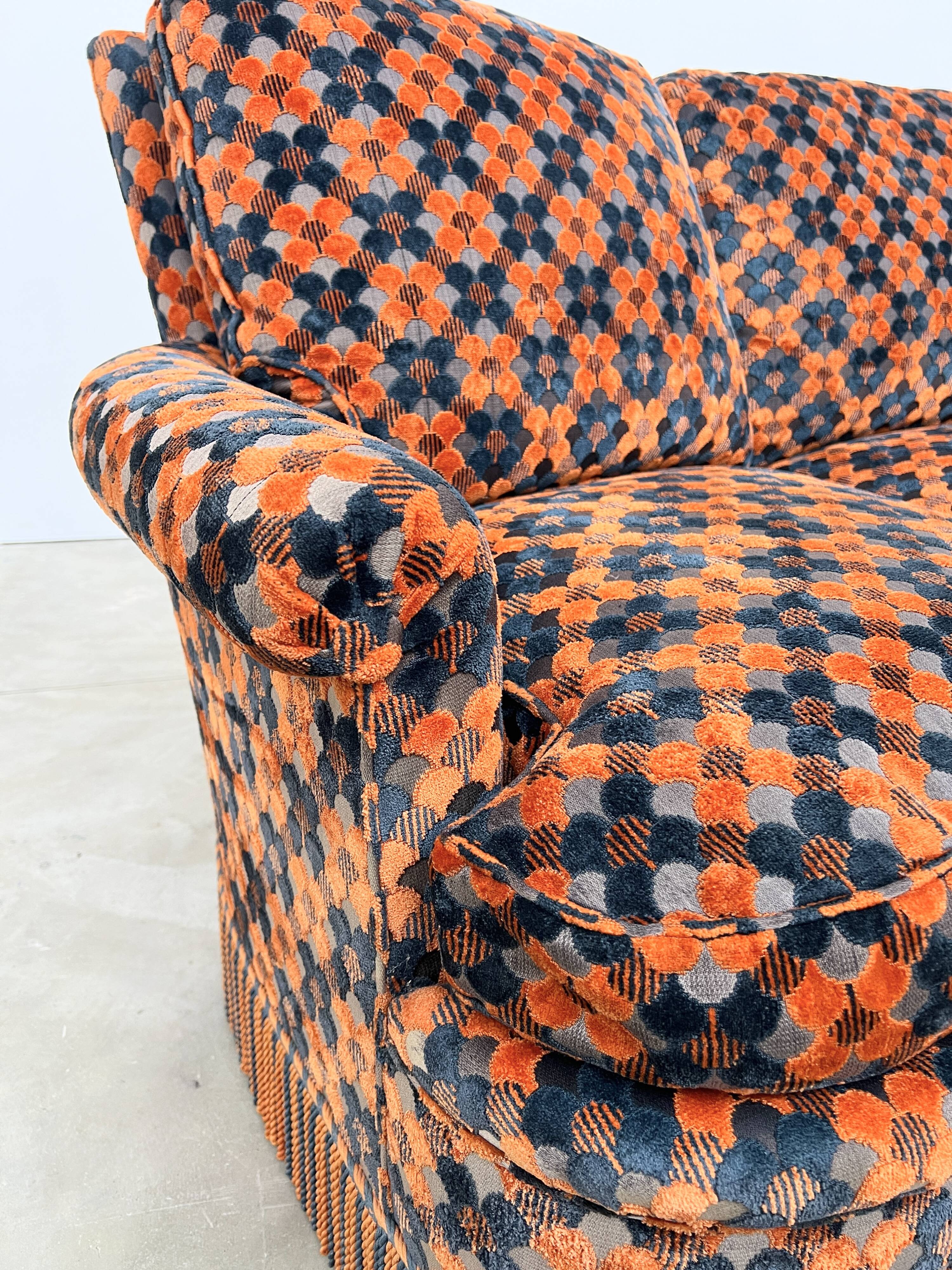 "Maximalist" 3-Seater Sofa 70s – Carved Velvet & Feathers