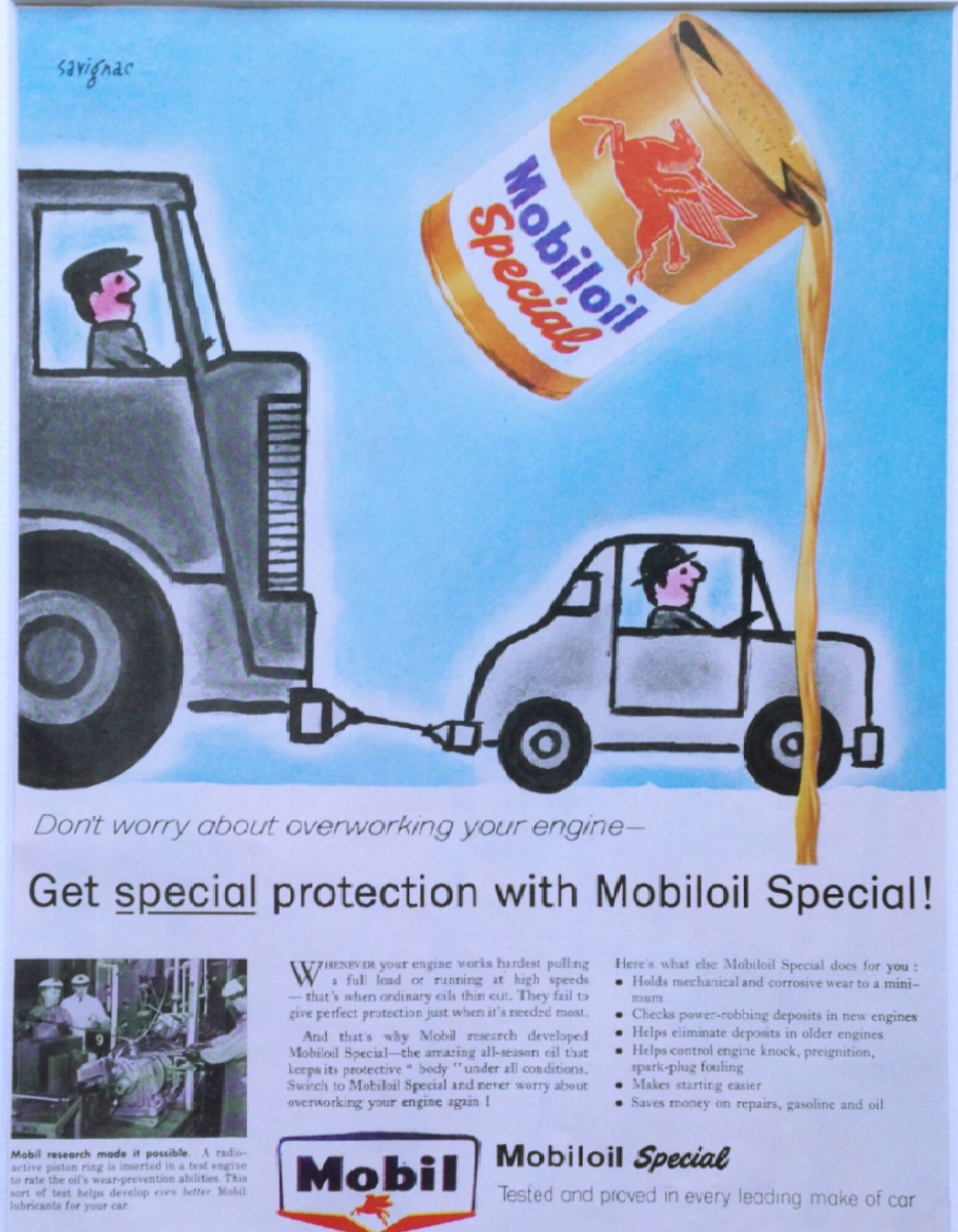 Framed vintage mobil ad print by Raymond Savignac, 1954