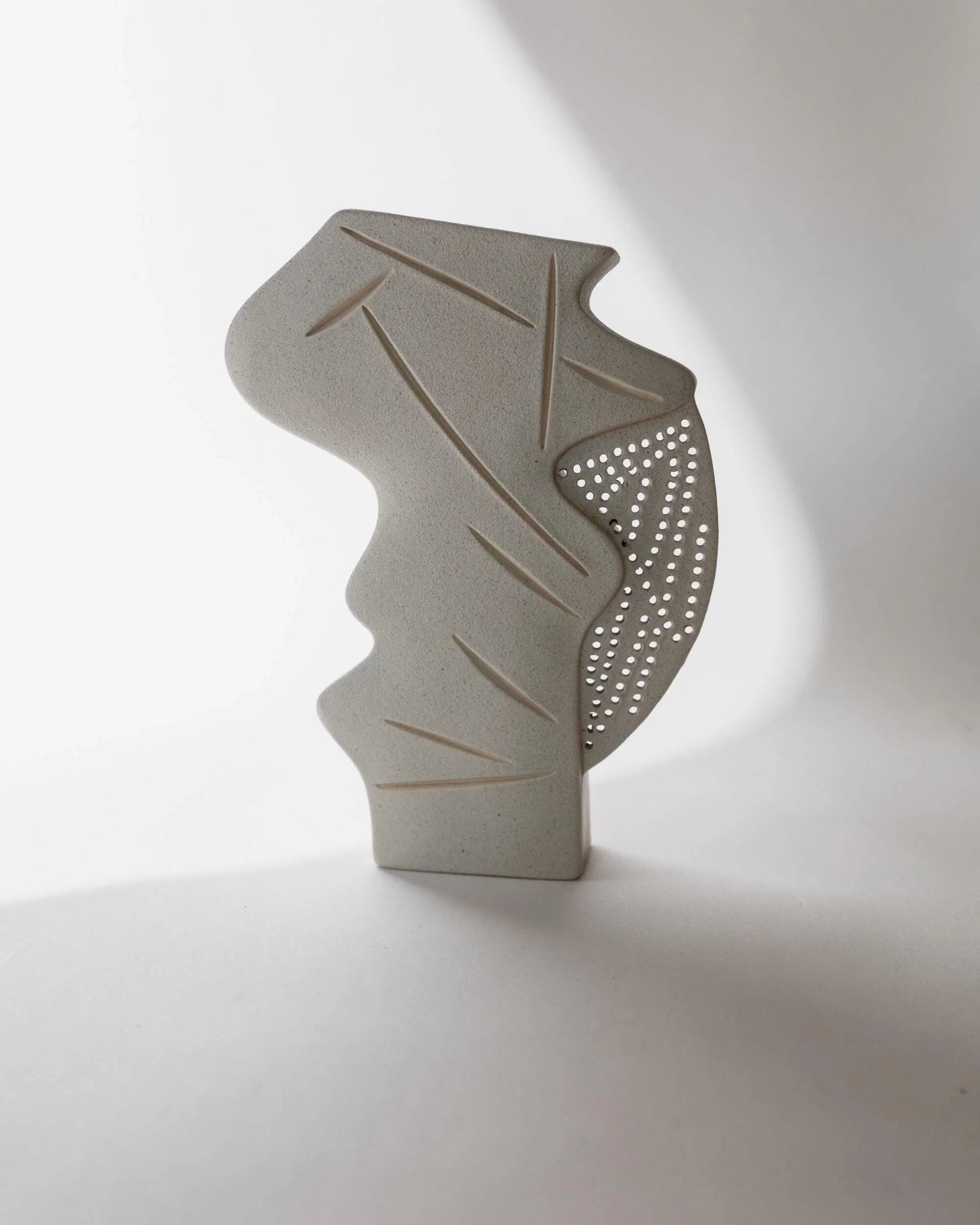 Vintage 1970s studio ceramic vase, stoneware with an abstract openwork shape.