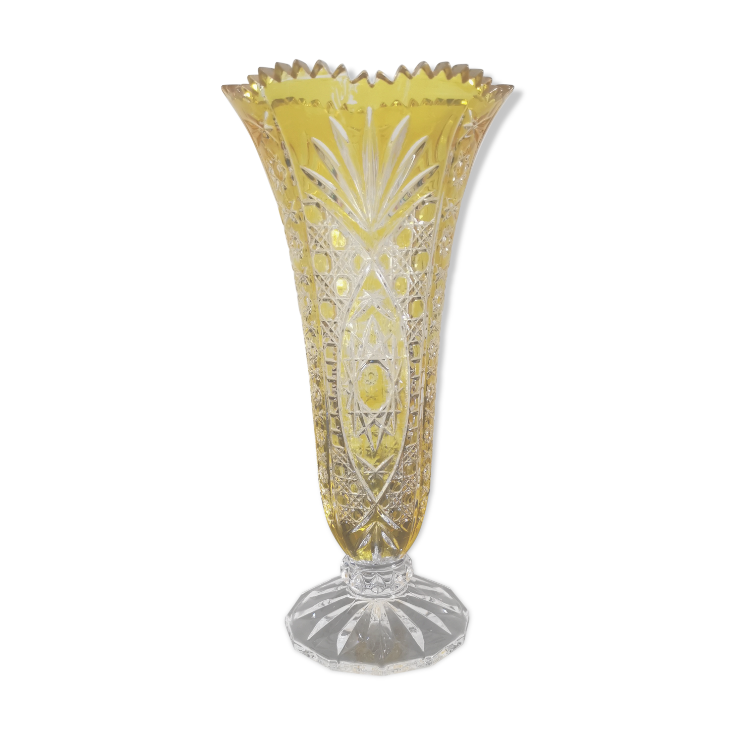 Ancient vase soliflore crystal chiseled yellow-orange