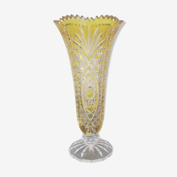 Ancien vase soliflore cristal ciselé jaune orangé