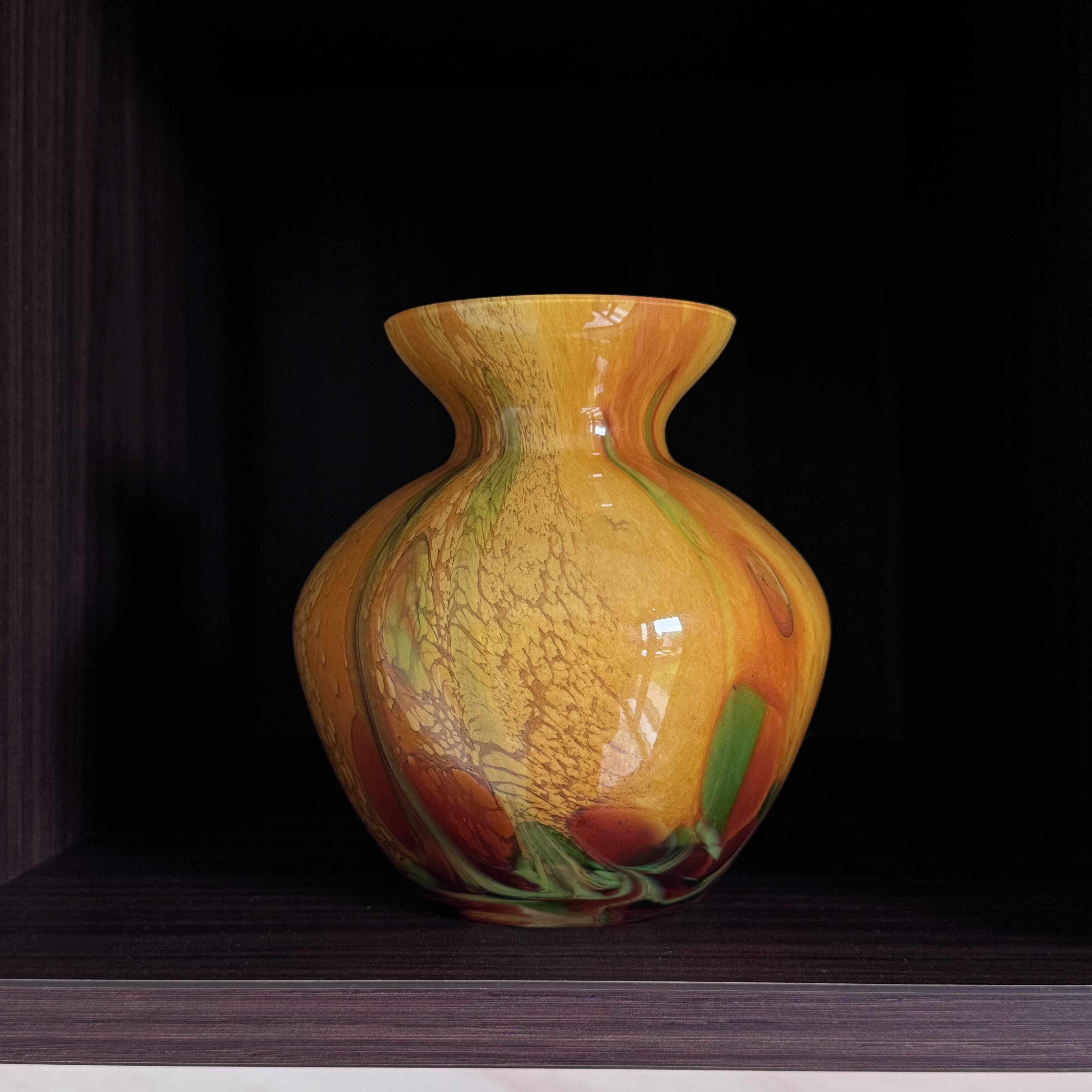 Vintage La Rochère Vase - Coloured Marbled Glass - Signed