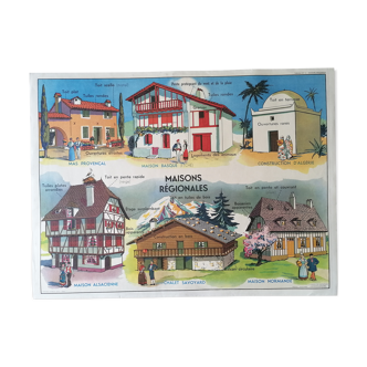 Ancienne affiche scolaire MDI : Maisons Régionales & Le Plan de la maison.