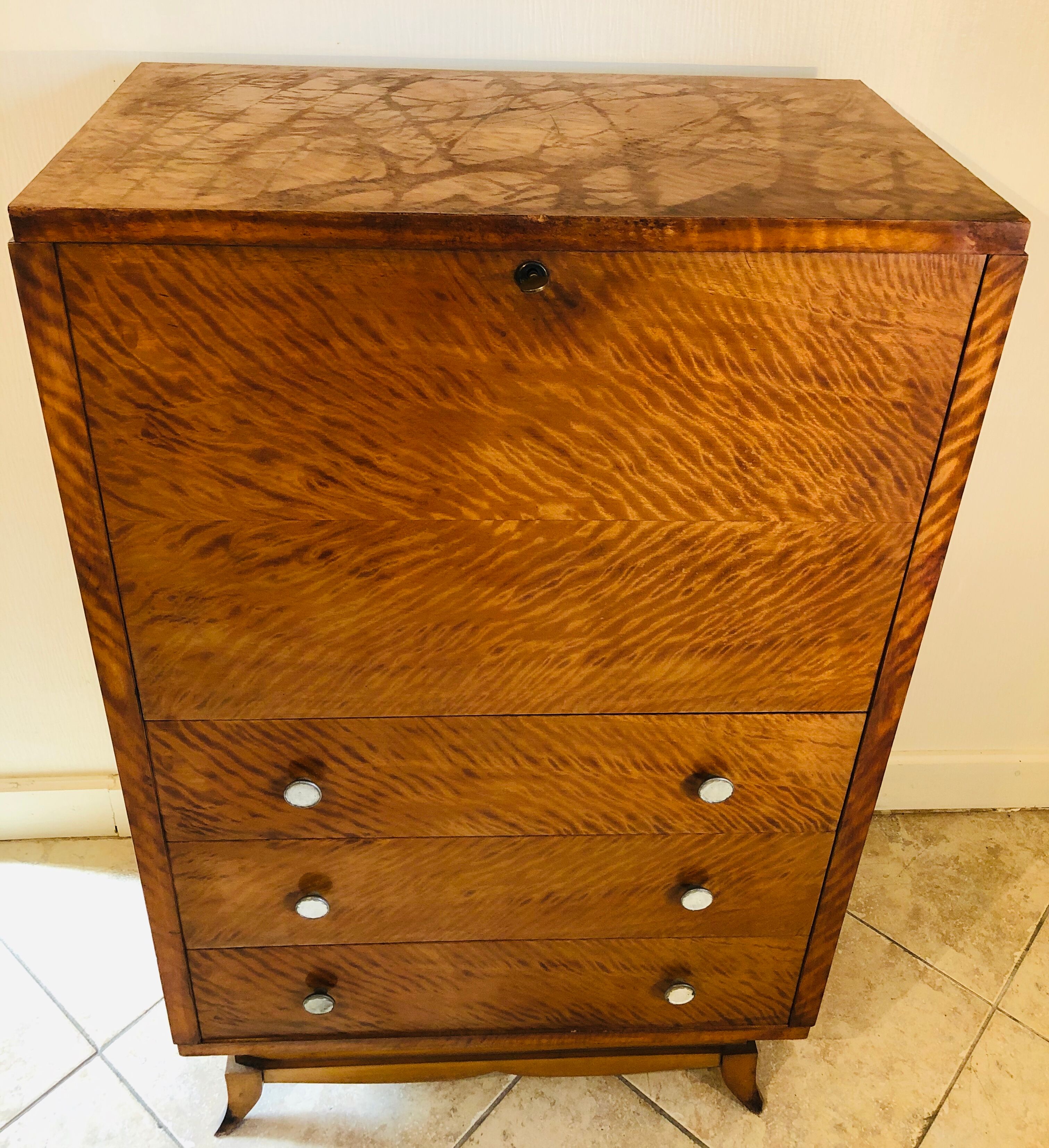 Storage unit art deco style in burled satinwood