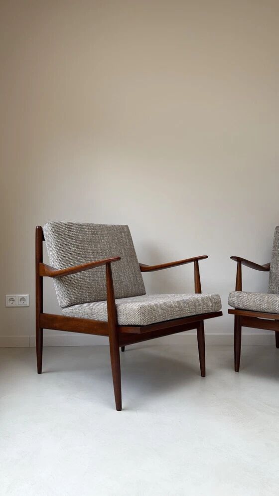 Two Vintage Danish Teak Wooden Armchairs