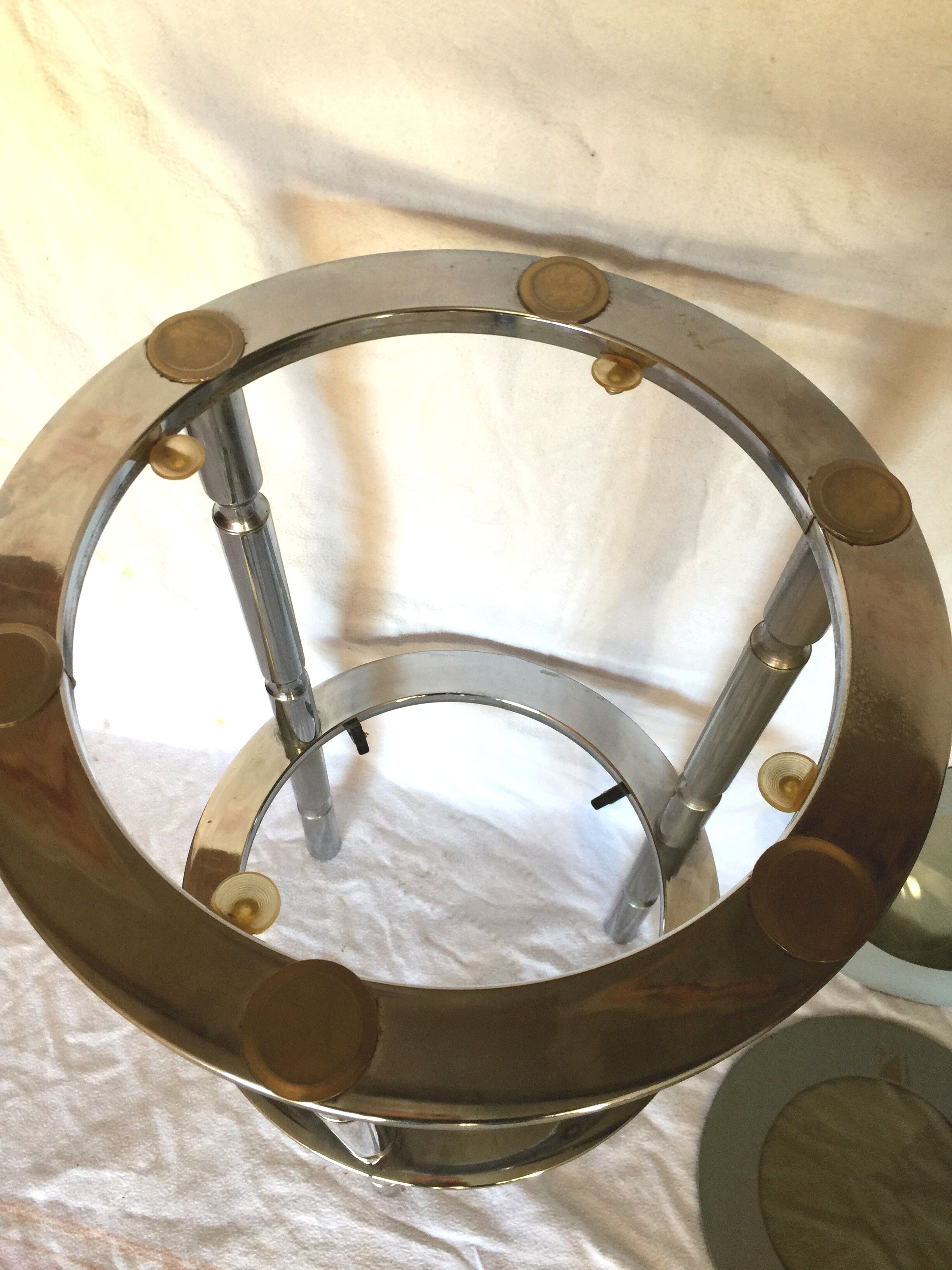 Round chrome and glass vintage eglomisé harness