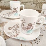Set of 6 ARC FRANCE espresso coffee cups and undercups with location for sweets