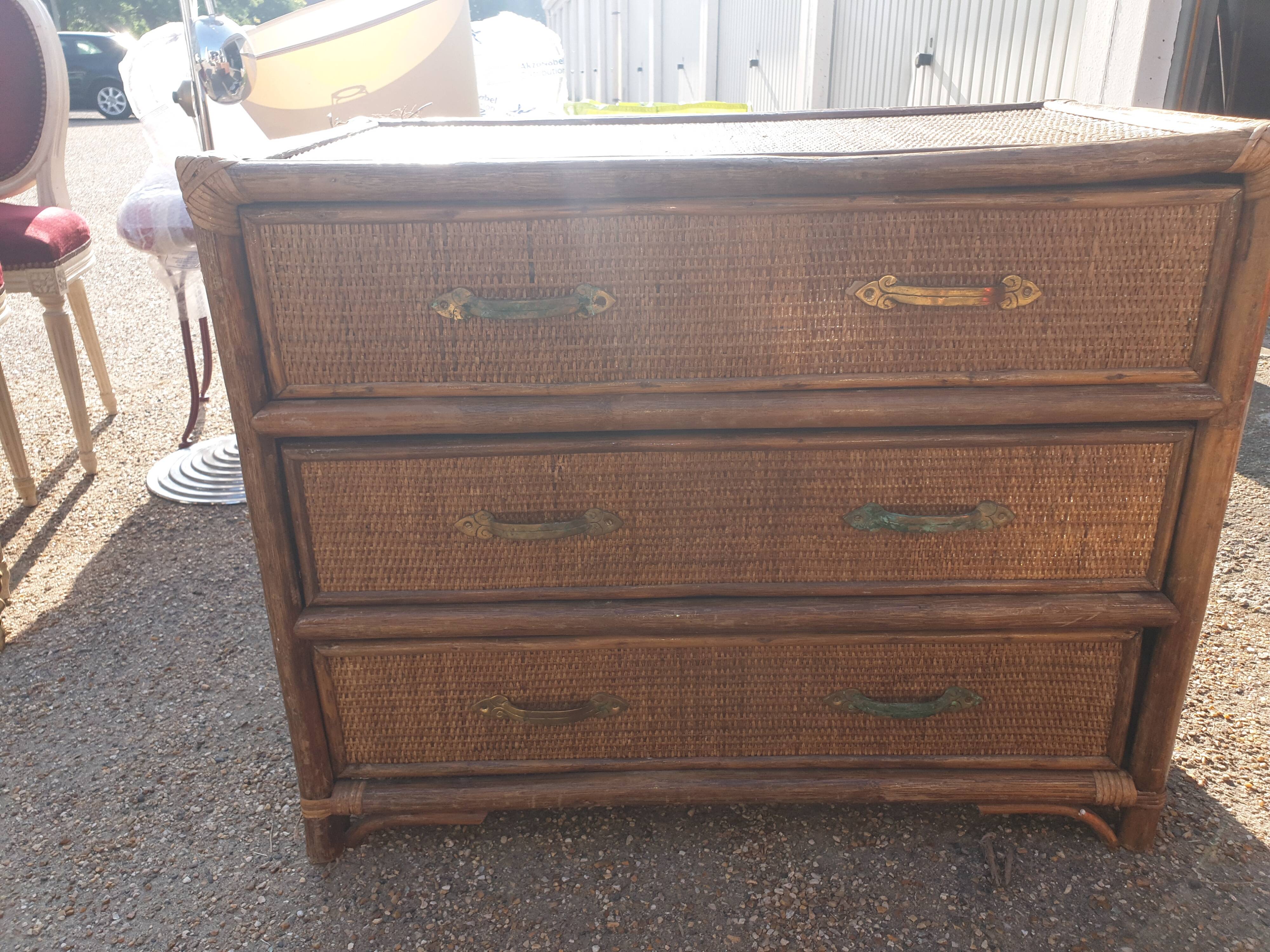 Rattan chest of drawers with 3 drawers