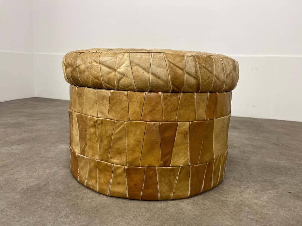 Patchwork leather storage pouf by De Sede, 1970s.