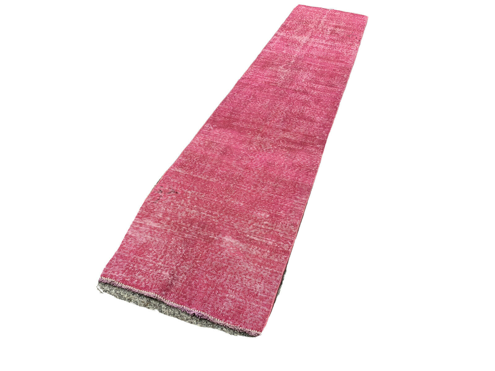 Distressed Turkish Narrow Runner 336 X 71 cm Wool Vintage rug, Over-dyed Pink