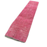 Distressed Turkish Narrow Runner 336 X 71 cm Wool Vintage rug, Over-dyed Pink