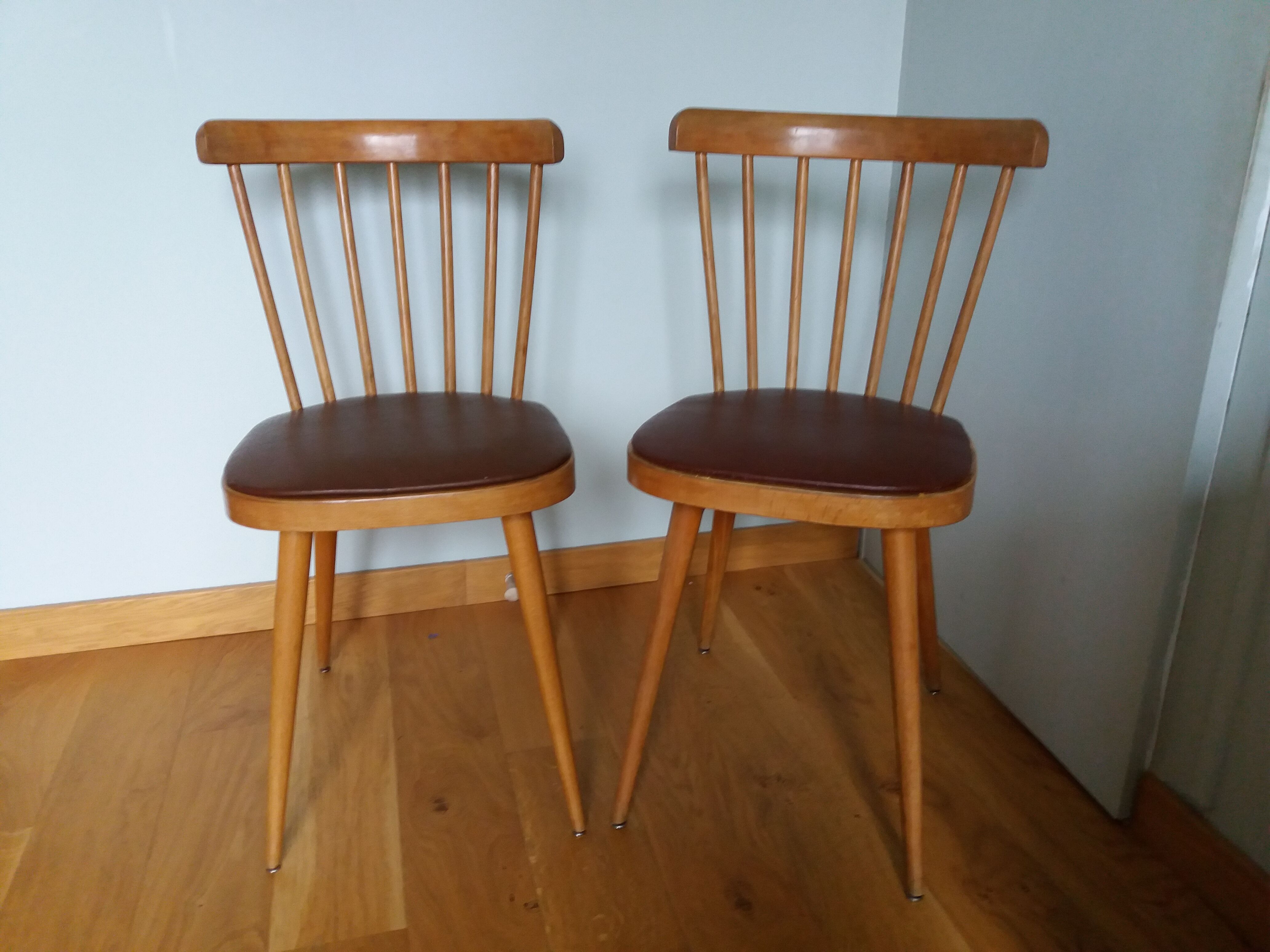 2 chairs bistro Baumann model 740 wood and skaï Scandinavian style
