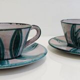 Two coffee or tea cups with their saucer Charles Voltz Vallauris 50s