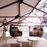 3 travertine trundle tables 1970