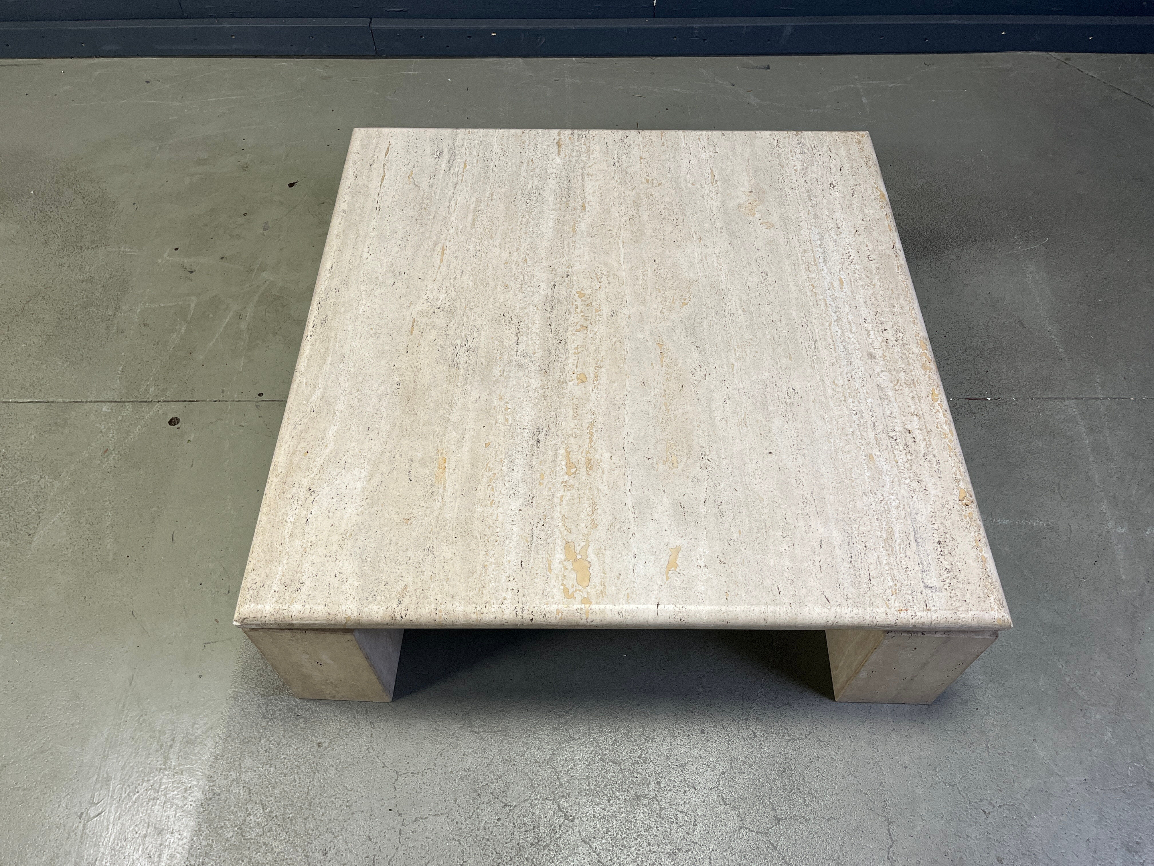 Vintage square four legged travertine coffee table, 1970s