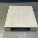 Vintage square four legged travertine coffee table, 1970s