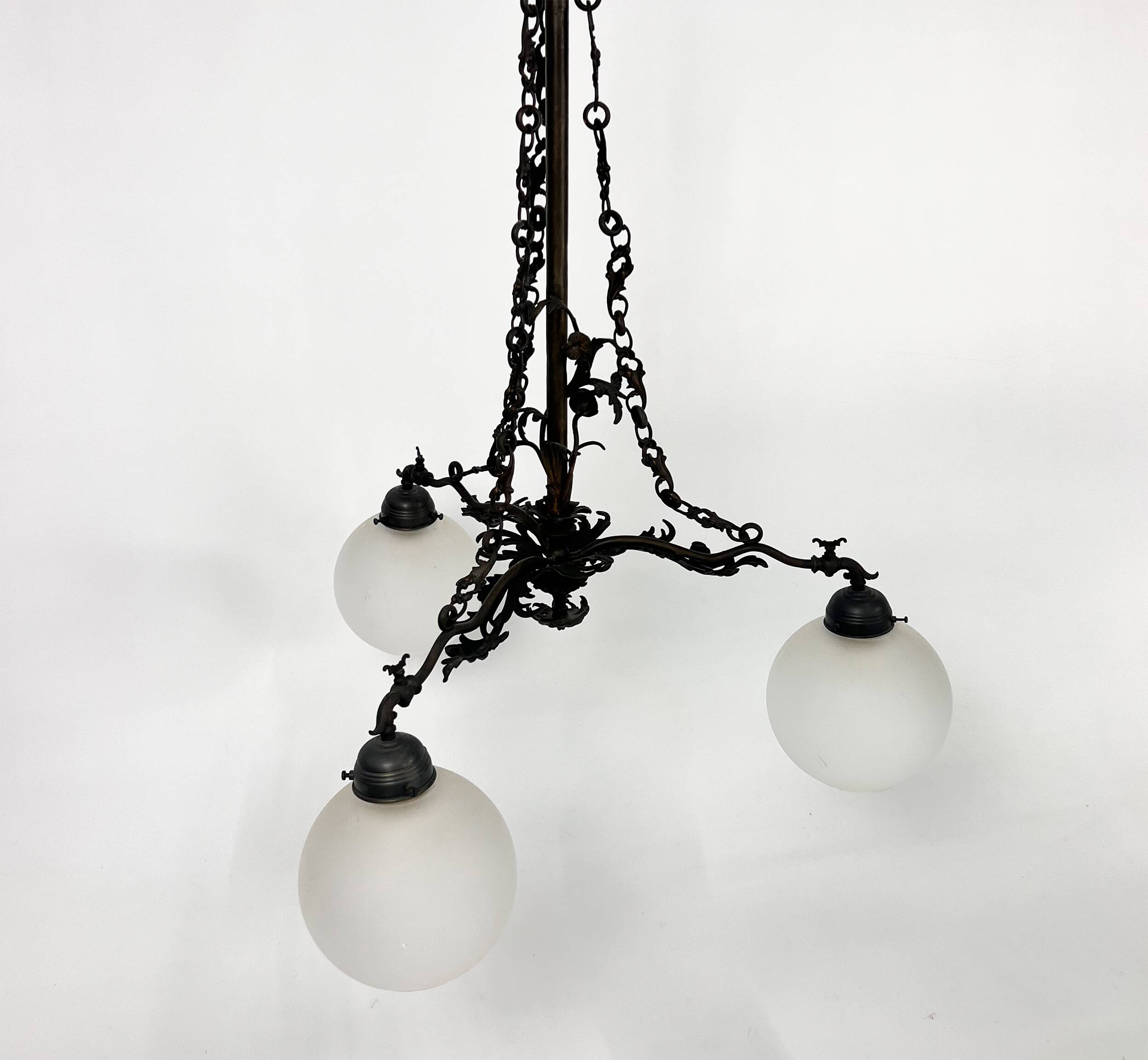 Vintage gothic brass and glass chandelier, 1970s