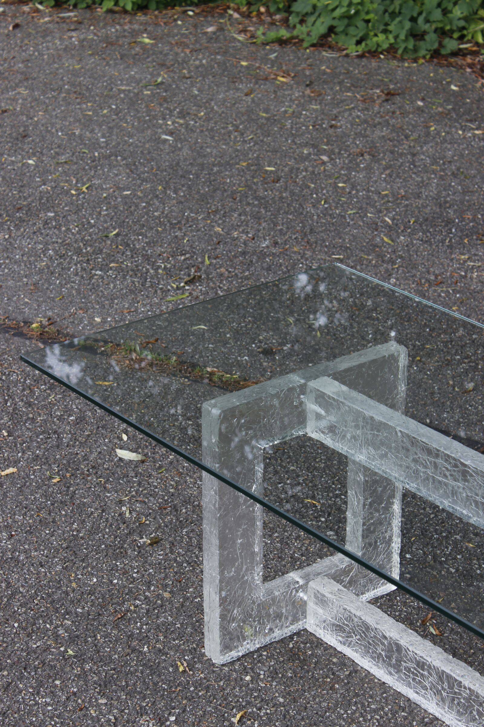Vintage coffee table with frosted plexiglass base 1970s