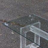 Vintage coffee table with frosted plexiglass base 1970s