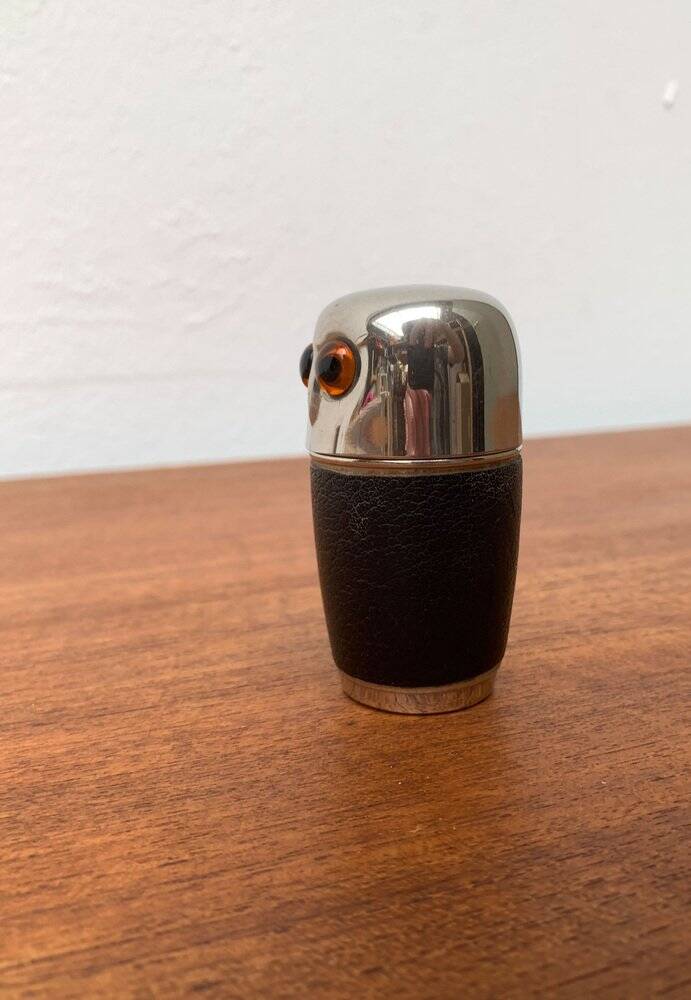 Set of 5 metal shot glasses in German owl style from the mid-century, 1960s.